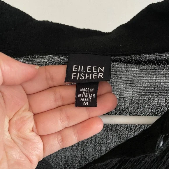 Eileen Fisher Ruched Black Button Down (Medium) - Picture 4 of 5